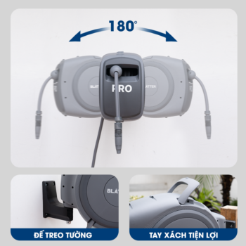 Bộ vòi tưới cây dây rút tự động 30 mét Blatter Pro 26030P 20 Bộ vòi tưới cây dây rút tự động 15 mét Blatter Pro 26015P màu xám đen cao cấp.